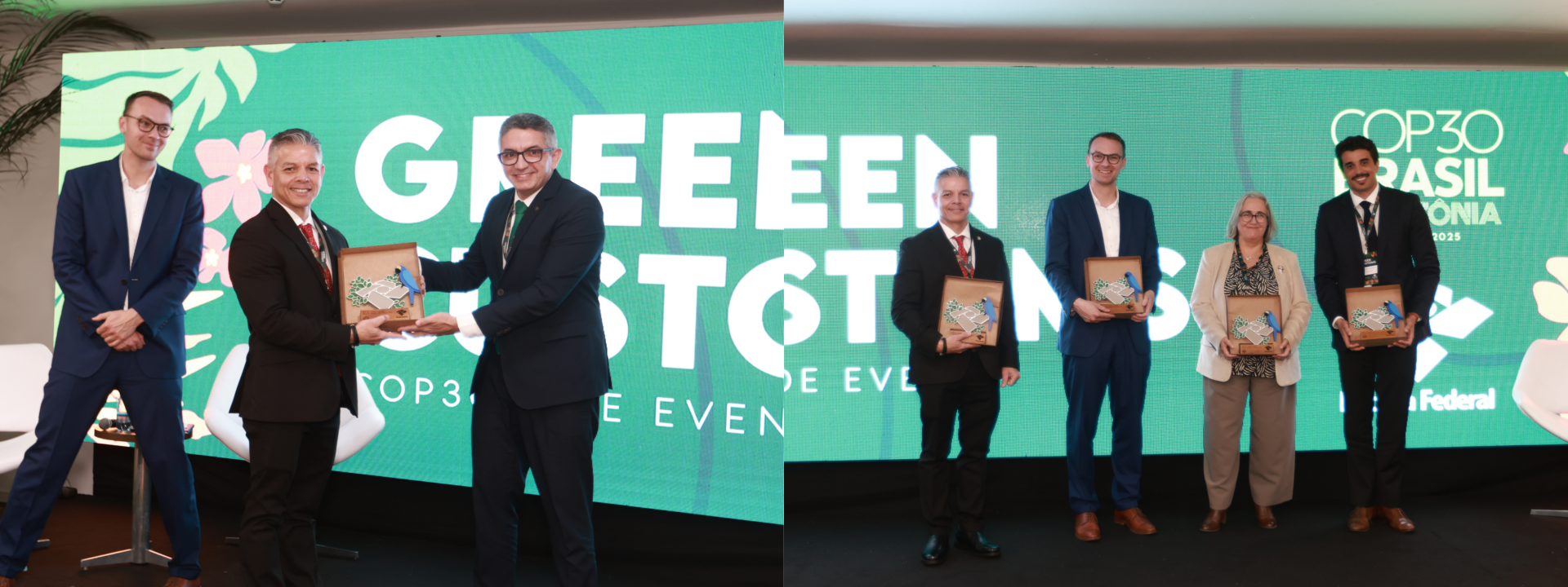 First photo: Erik Moncayo receiving a recognition for his contribution to the event. Second photo (from left to right): Erik Moncayo, international president of WBO; Robin Damberger, commissioner at the Austrian Ministry of Finance; Gael Grooby, WCO director of Policy and Standards; and Felipe Mendes Moraes, Customs and Tax auditor of the Federal Revenue of Brazil (RFB) and general coordinator of Customs Administration.